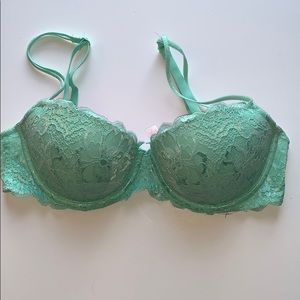 PINK VS 34C Lace Push Up Demi Bra Green
